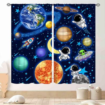 Space Curtains Kids Boys Solary System Universe Outer Planet Astronaut Galaxy Window Drapery Treatments Curtain Light Blocking Polyester