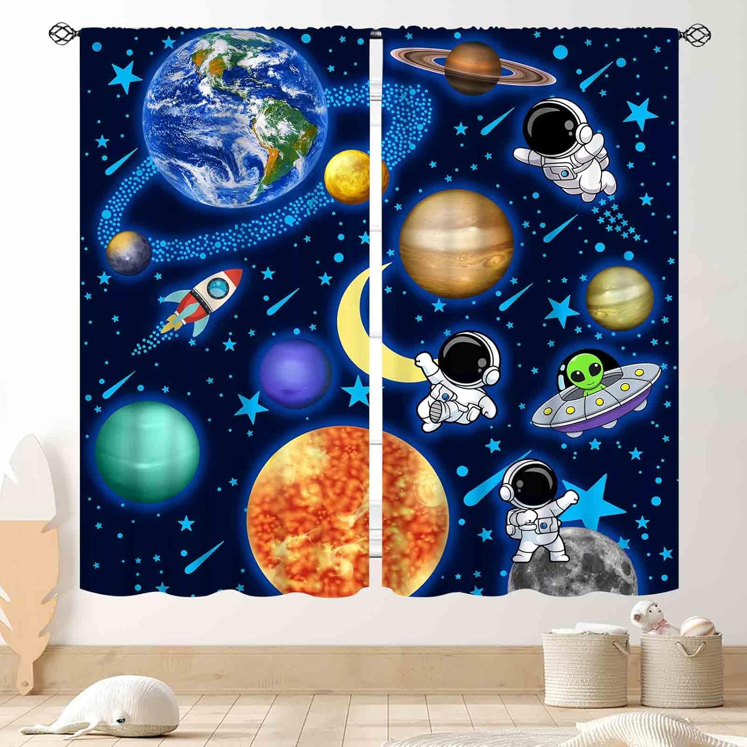 

Kids Boys Curtains For Bedroom,Colorful Building Blocks Toys Plastic Brick Toy Pattern Abstract Contour Printed Blackout Drapes 53x116CM-2PC