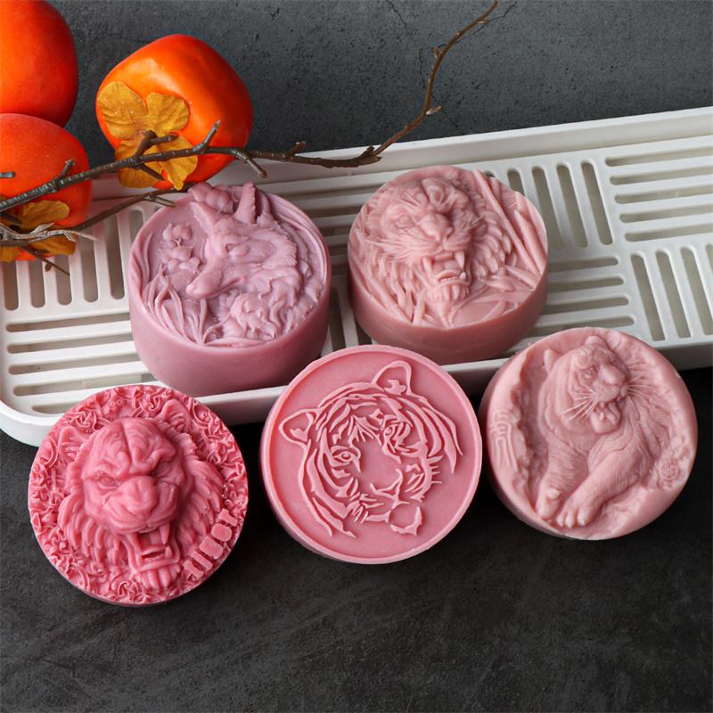 3D Relieff Tiger Ulvehode Modellering Såpeform Dyr Silikonform DIY Duftsåpe Håndlagde Gips Håndverk Hjemmedekorasjon