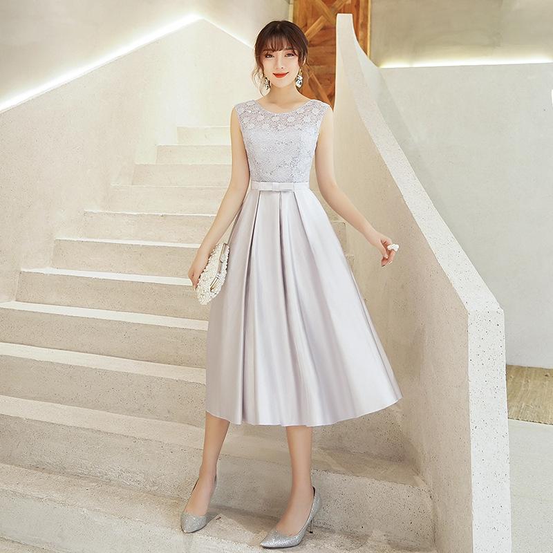 Bridesmaid clothes new spring sister group sister dress gray medium and long thin elegant host dress XS серый