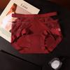 Ladies Summer Sexy Lace Leopard Print Hollow Satin Mid Waist Triangle Briefs