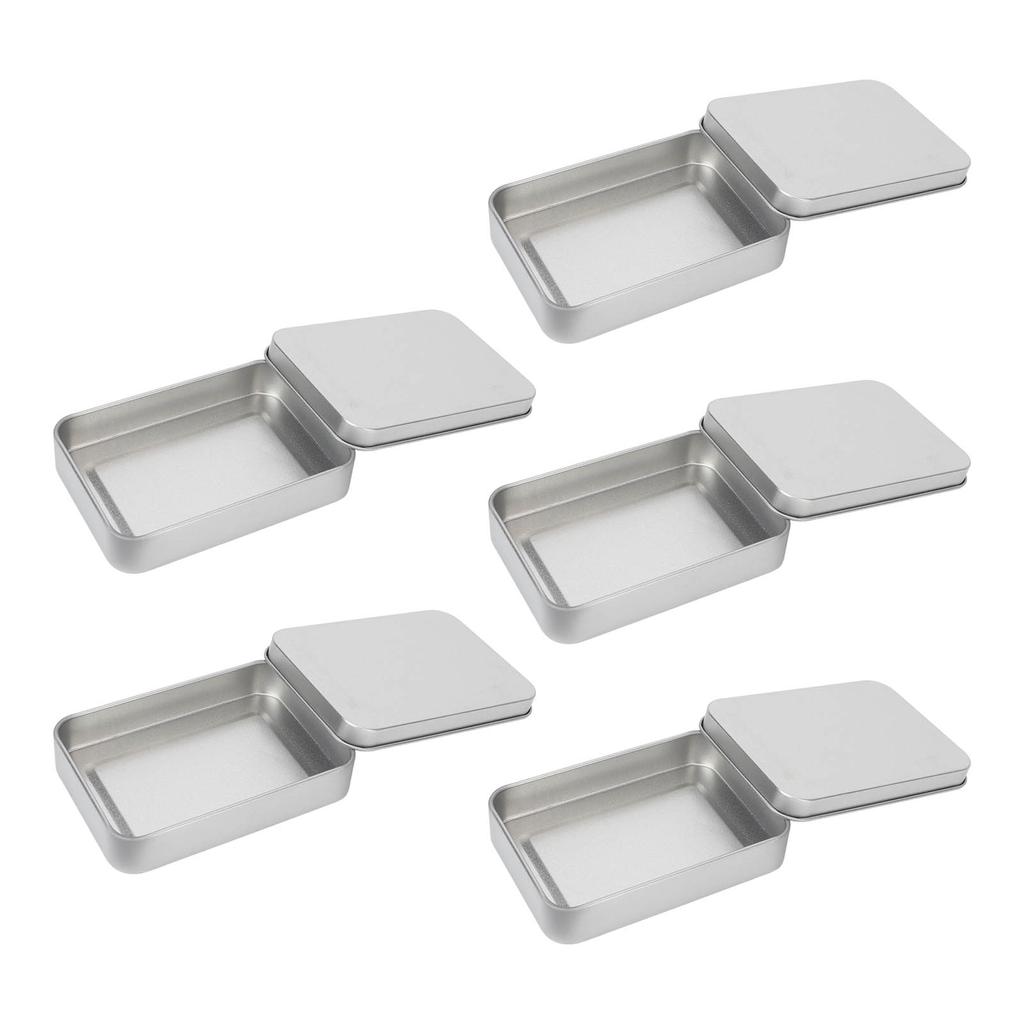 5pcs Slide Top Tin Containers Empty Portable Slide Top Rectangular Storage Box for Tea Gift Silver