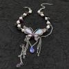 Exaggerated Pearl Crystal Necklace Sweet Women's Choker Rhinestone Butterfly Necklace  Girls