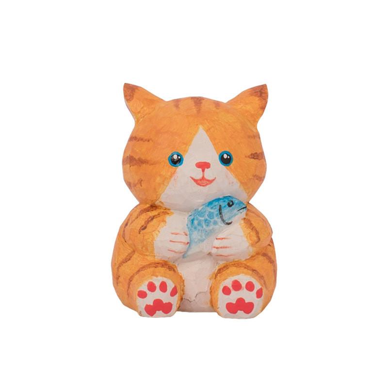 Wooden Lucky Cat Craft Decor With Cute Design For Home Office And Car Interior