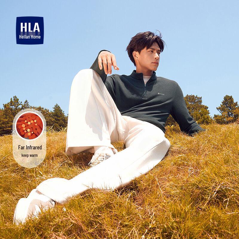 

HLA Men s Far Infrared Half-Placket Long Sleeve Casual Top L