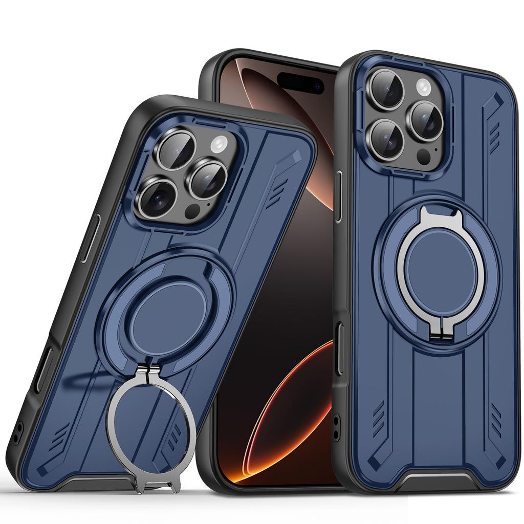 For IPhone16 Pro Lingsheng Rotating Stand Phone Case for Apple 16pro Car Magnetic Anti-fall Protection