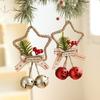 Christmas Jingle Bell Rustic Iron Door Hanging Star Bell with Bow Pine Picks Red Berry for Christmas Wreath Gift Wrapping Craft Home Decor