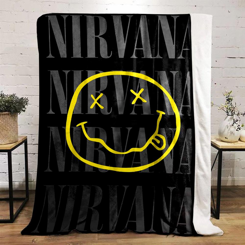 Nirvana Logo Smiley Gesicht Design Flanelldecke für Schlafzimmer Wohnzimmer Sofa und Nickerchen
