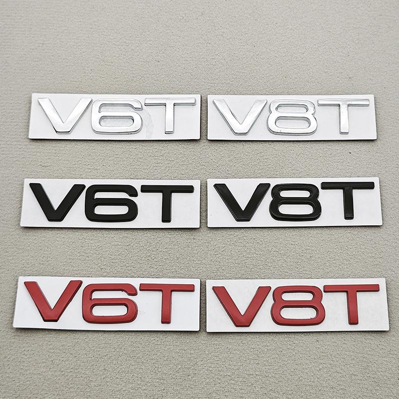 3D Metal Car Sticker Fender Side Badge Logo V6T V8T Rear Trunk Emblem Decals For Audi S4 S5 S7 A6 SQ7 SQ5 Q8 S8 Auto Accessories