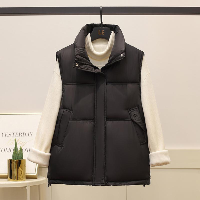 Stand-up Collar Cotton Vest Women's Short Autumn and Winter New Korean Version Labeled Cotton Vest Fashion Temperament Vest Cotton Vest