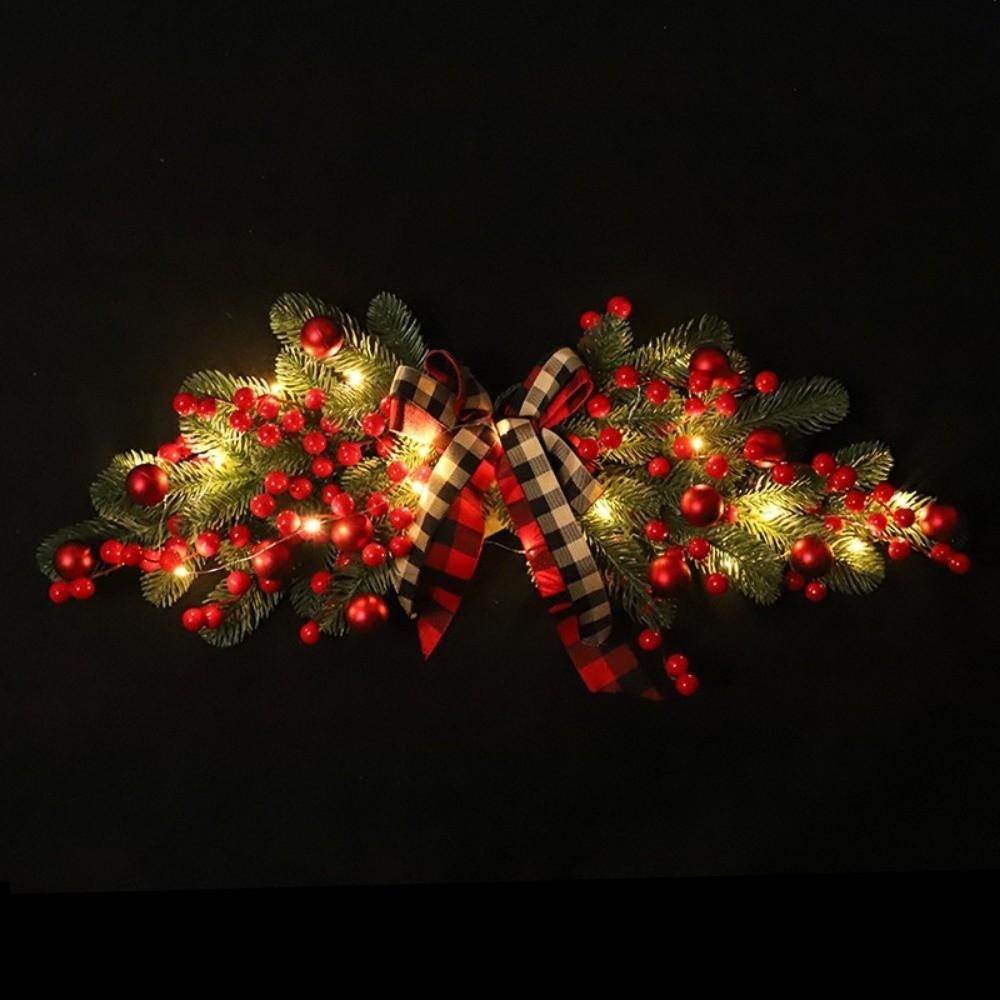 New 70cm Christmas Wreaths Artificial Red Berries Door Swag Hanging Plaid BowKnot Xmas Garlands Door Ornaments