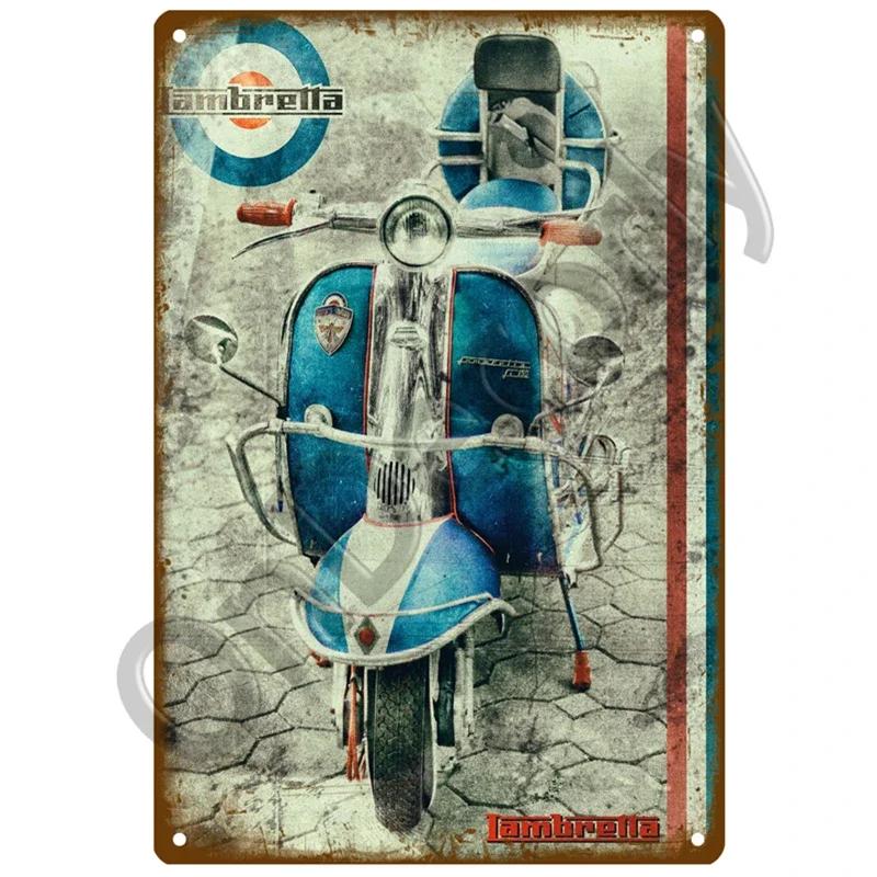 Lambretta Motor Plaque Metall Vintage Blechschild Shabby Chic Dekor Metallschilder Vintage Bar Dekoration Metall Poster Pub Metallplatte