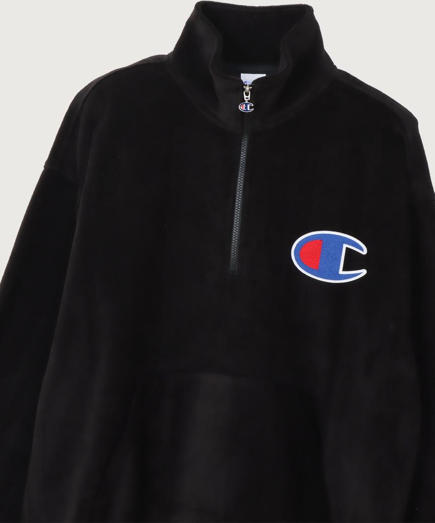 Champion Big C Logo Oversized Half Zip Fleece Black