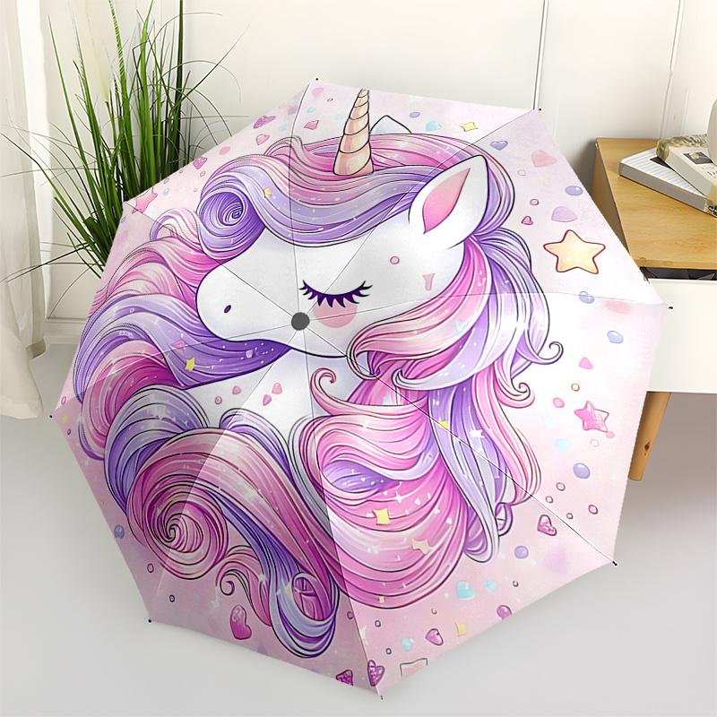Unicorn Fantasy Automatic Folding Umbrella: 8-Bone Iron Frame, Portable Design for - Perfect Festival Gift for Fans and Travelers!0104387a