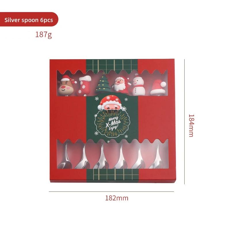 4/6 Stück Weihnachtslöffel-Gabel-Set Weihnachtsmann Weihnachtsbaum Dekoration Edelstahl Dessertlöffel Obstgabel Weihnachtsgeschenk