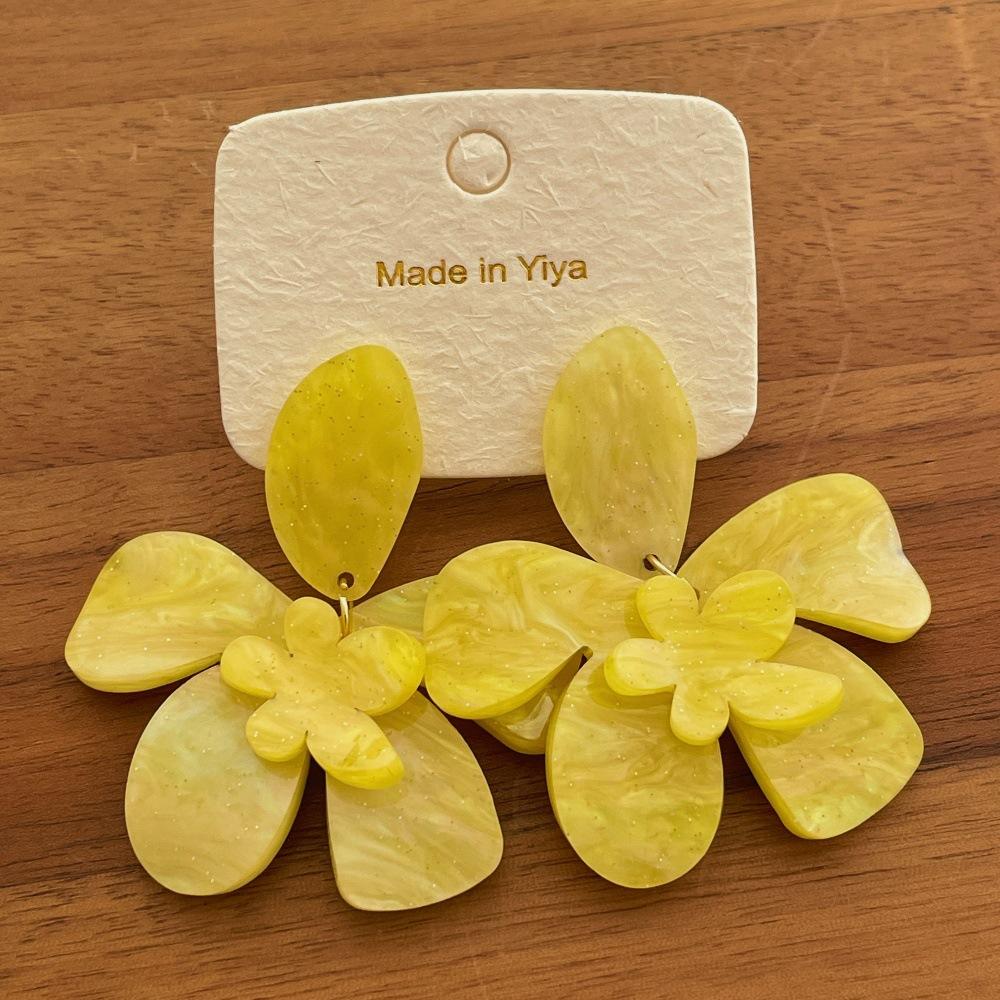 Exaggerated Flower Earrings Vacation Style Gradient Resin Petal Flower Ear Jewelry