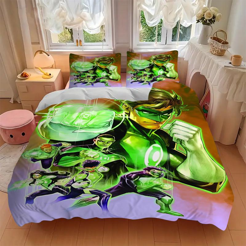 3pcs Green Lantern Corps Cover Set,Soft Comfortable Duvet Cover,Guest Room (1*Duvet Cover + 2*Pillowcases, Without Core) yy251024045