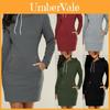 Womens Hooded Mini Dress Casual Long Sleeve Sweatshirt Jumper Slim Fit With Pockets