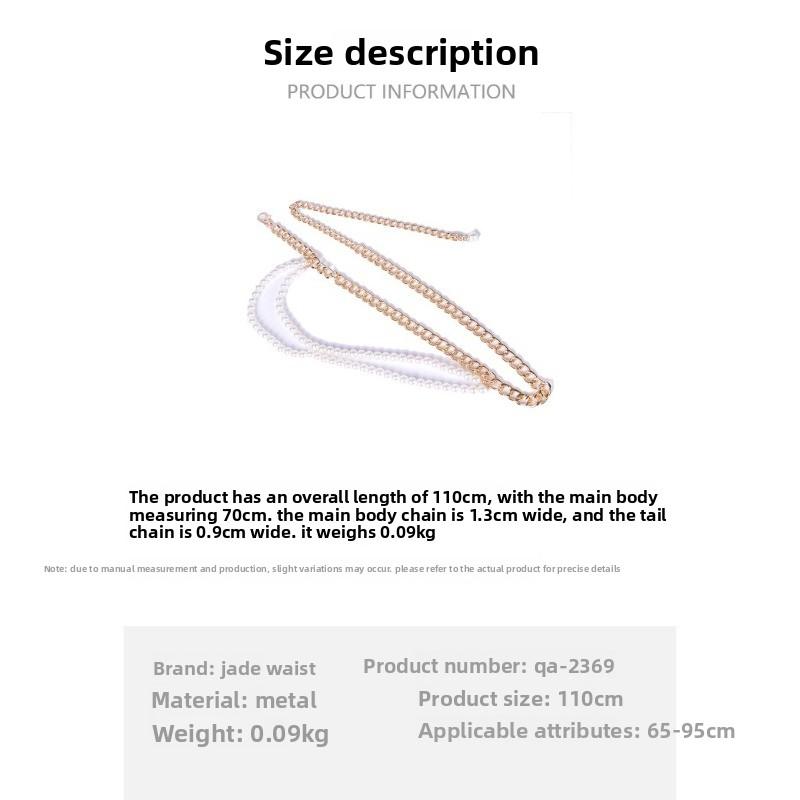 Meier Metal Chain Pearl Tassel Decorated Thin Waist Chain Fashioneasiest for Match Jewelry Belt