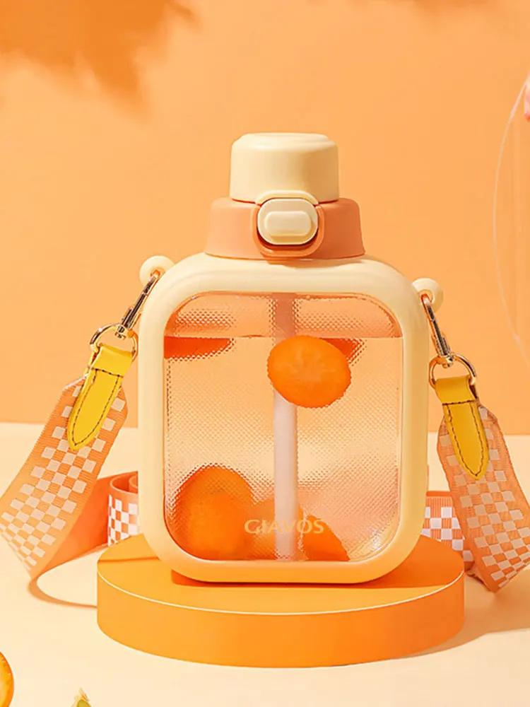 

1PC 700ml Creative Square Plastic Water Cup With Straw Large Capacity Portable Reuseful Water Bottles For Outdoor Sport Travel 700ml помаранчевий