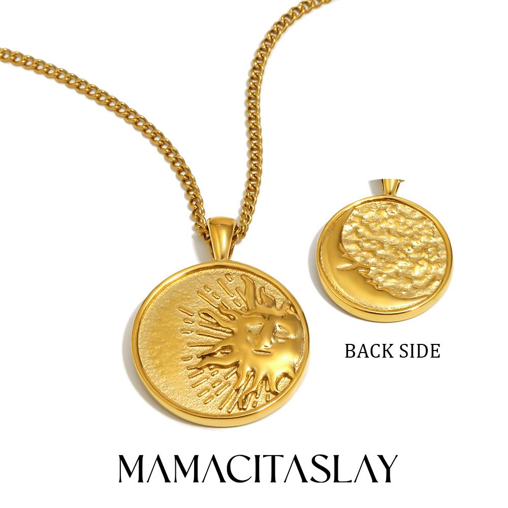 

MamacitaSlay 316L Stainless Steel Mixed Colour Double Pattern Sun Moon Necklace 18K Gold Plated Waterproof Jewelry Women s Gifts 46cm золотий