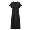 2025 Spring Women's Silk Satin V-Neck Dress: Fashionable, Slim Fit, Short-Sleeved