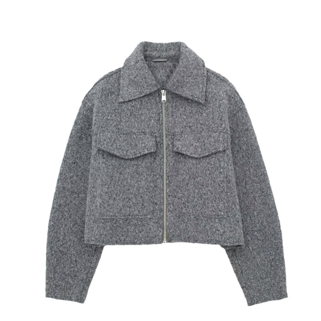 2024 Autumn/Winter Women's Casual Tweed Jacket with Lapel and Pocket