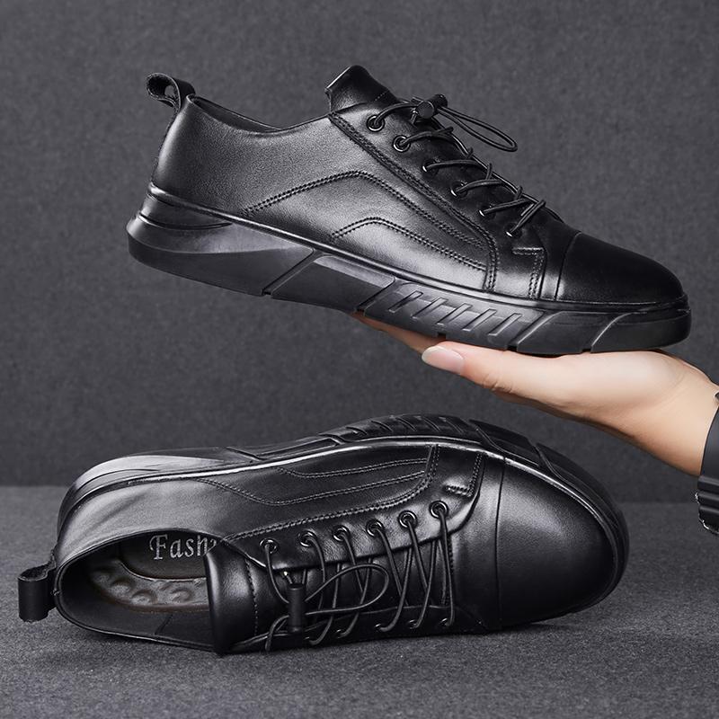 Autumn Winter Men Genuine Leather Pure Black Casual Skateboarding Shoes Sneakers Luxury Brand Designers Plus Big Size 47 48