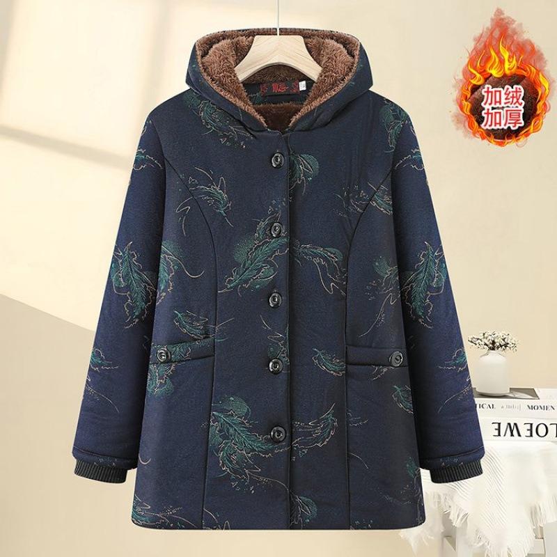 Padded Jacket Women's Winter Padded Jacket Piled and Thickened Warm Windproof Jacket Old Lady Padded Jacket