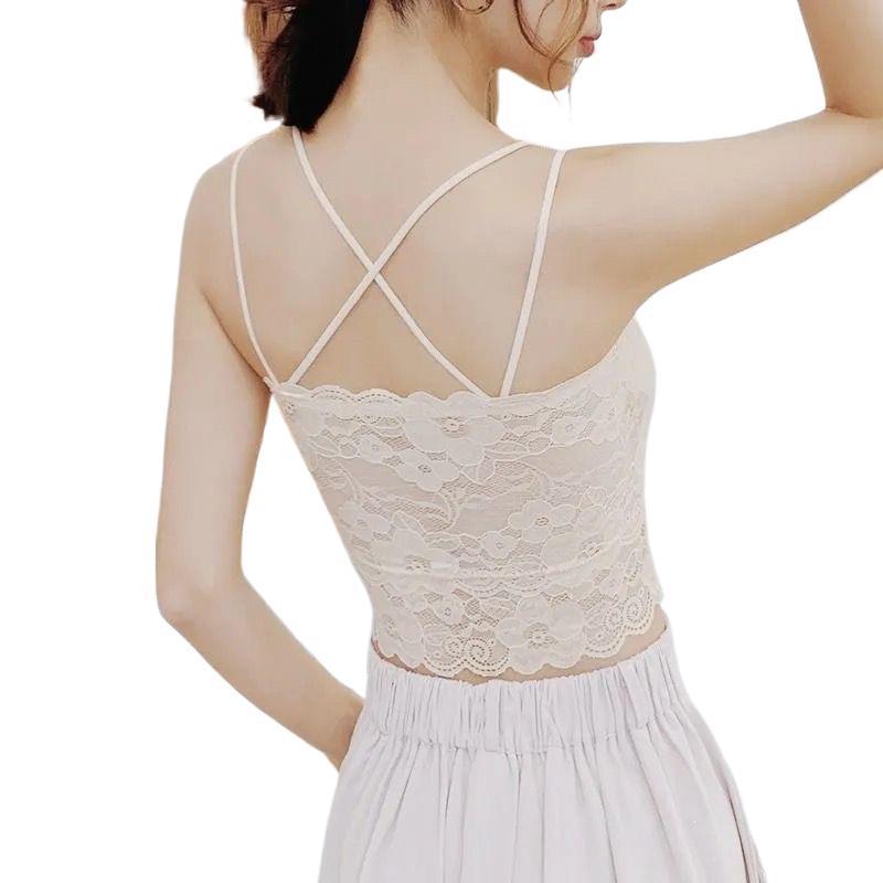 Korean Style Lace Strapless Camisole with Chest Pads for Female Students - Anti-Exposure, Beautiful Back, Summer Wear