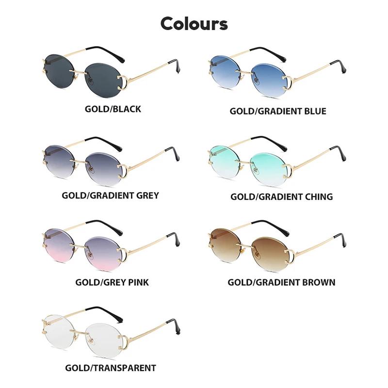 Trendy Pink Rimless Sunglasses For Women Summer UV400 Protection Oval Fashion Designer Shades Women Sun Glasses