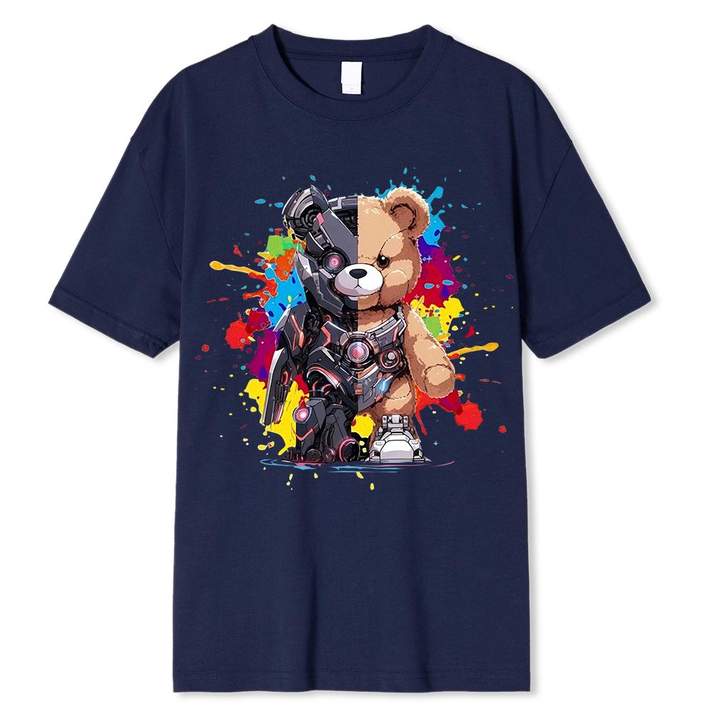 Mech Warrior Bear Printing Women T-Shirt Creativity Casual Tee Shirts Street Hip Hop Short Sleeve Basic All-Match Tide Tshirts