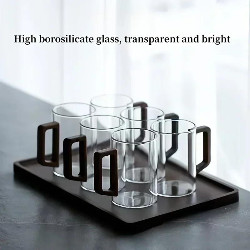 440ml Glass Cups with Walnut Handle Household Heat-resistant Mug Large Capacity Tea Making Glassware Office Drinking Glasses