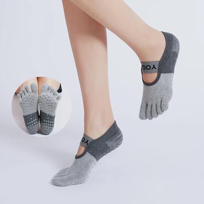 Five Toes Women Yoga Socks Silicone Non-slip Bandage Ballet Pilates Socks Backless Breathable Cotton Indoor Dance Sports Socks