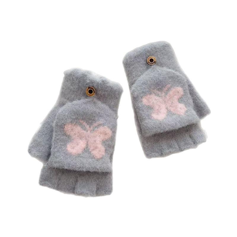 Bow Flip-top Knitted Gloves, New Plush Thickened Cold-proof Cartoon Warm Student Finger Versatile