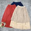 Johnature Summer Vintage Women Skirts Casual Simple Loose Elastic Waist Solid Color All Match Women Skirts