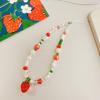 DIY Bohème Handy-Anhänger-Armband Niedliche Rote Erdbeere Weiße Perlen Anti-Drop Handy-Lanyard-Armband