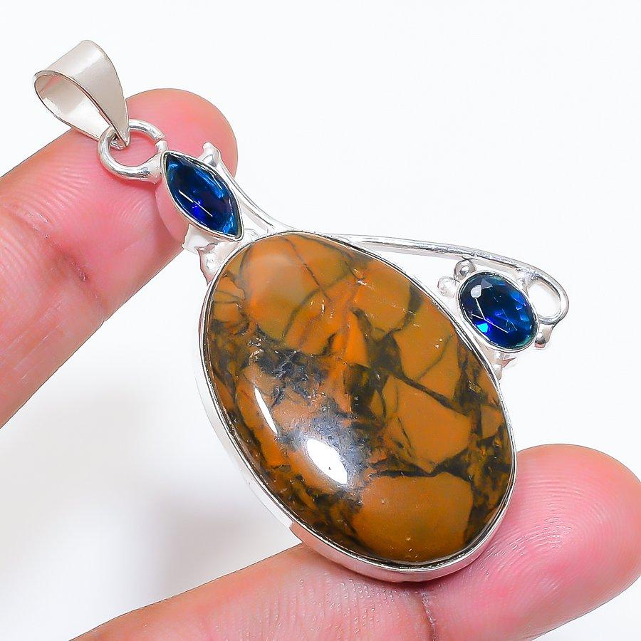 Natural Mookaite, Iolite Gemstone 925 Sterling Silver Jewelry Pendant 2.36" ZS-676