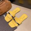 Retro square head flat bottom one-word flip shoes for women's summer wear new fashion with skirt beach cool slippers