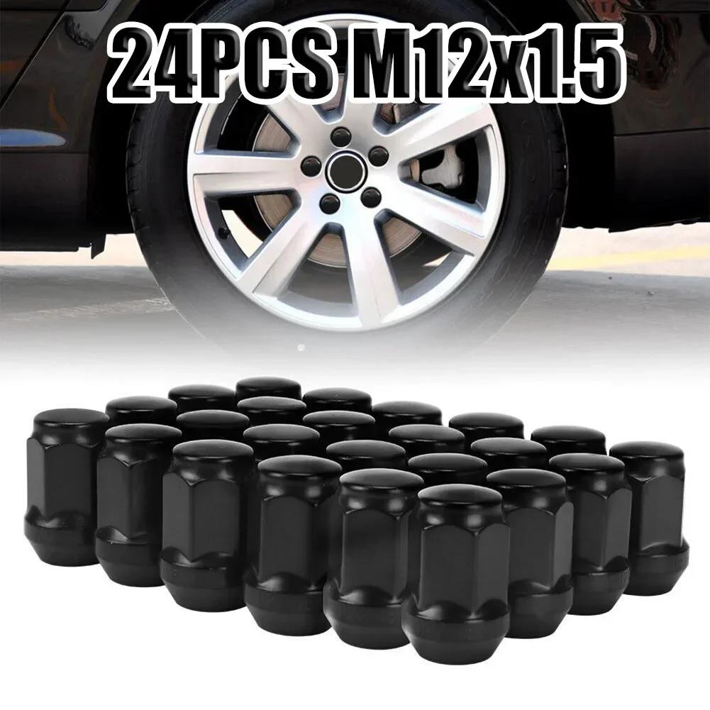 For Vehicles With Wheel Studs Requiring A 1/2"-20 Thread Wheel Nuts 12x1.5 Black Wheel Nuts 19mm(3/4") 24pcs