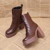 2025 Winter New Slimming Retro High-heeled Fashion Boots Women's Plus Size Thick Heel Side Zipper British Style Booties