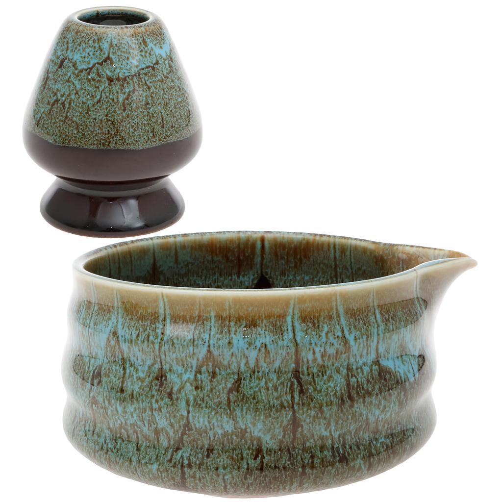 Ceramic Matcha Bowl and Whisk Set Sturdy Elegant Easy To Clean Matcha Mixing Bowl Kit Heat Resistant Japanese Tea Kit for