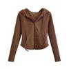 Women’s Spring/Autumn Hooded Cardigan Jacket – Slim-fit, Waist-cinched, Slimming, Long-sleeved, Cropped Top