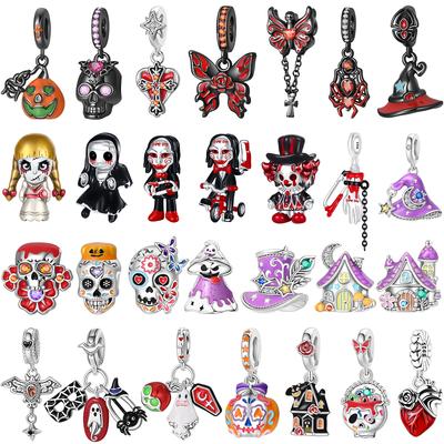 Nieuwe Halloween Koperen Schedel Bedels Lichtgevende Pompoen Vleermuis Geest Lijkkist Kralen Hanger Ketting Armband Diy Sieraden Cadeau