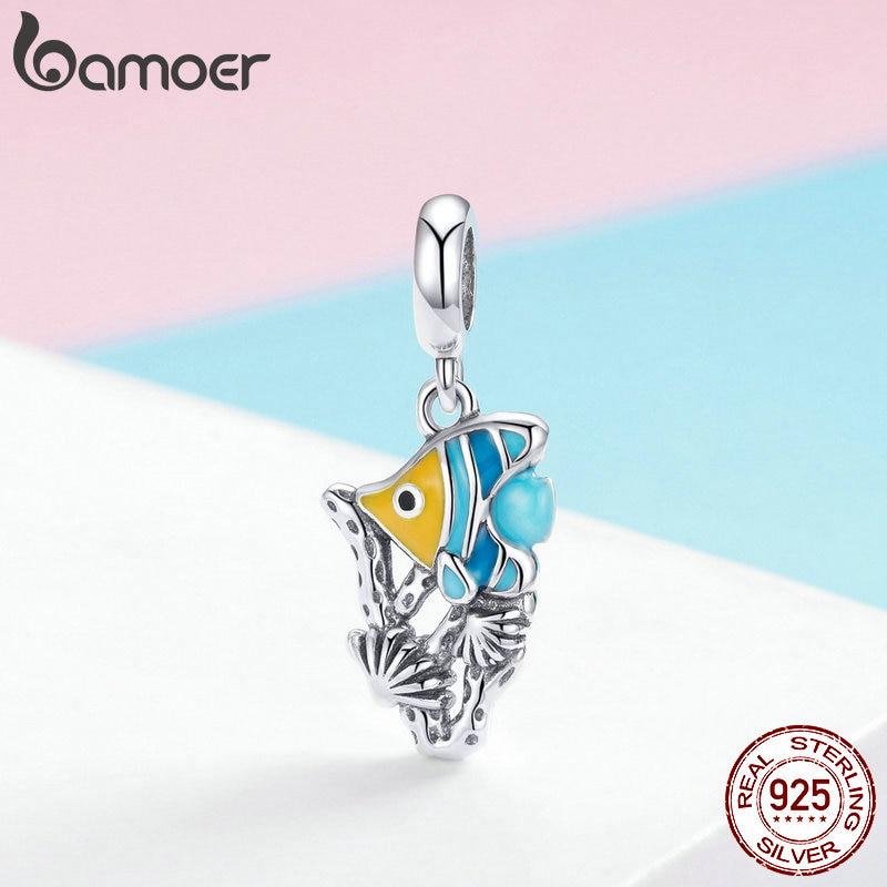 BAMOER Hot Sale 925 Sterling Silver Underwater World Tropical Fish Enamel Charm Fit Bracelet
