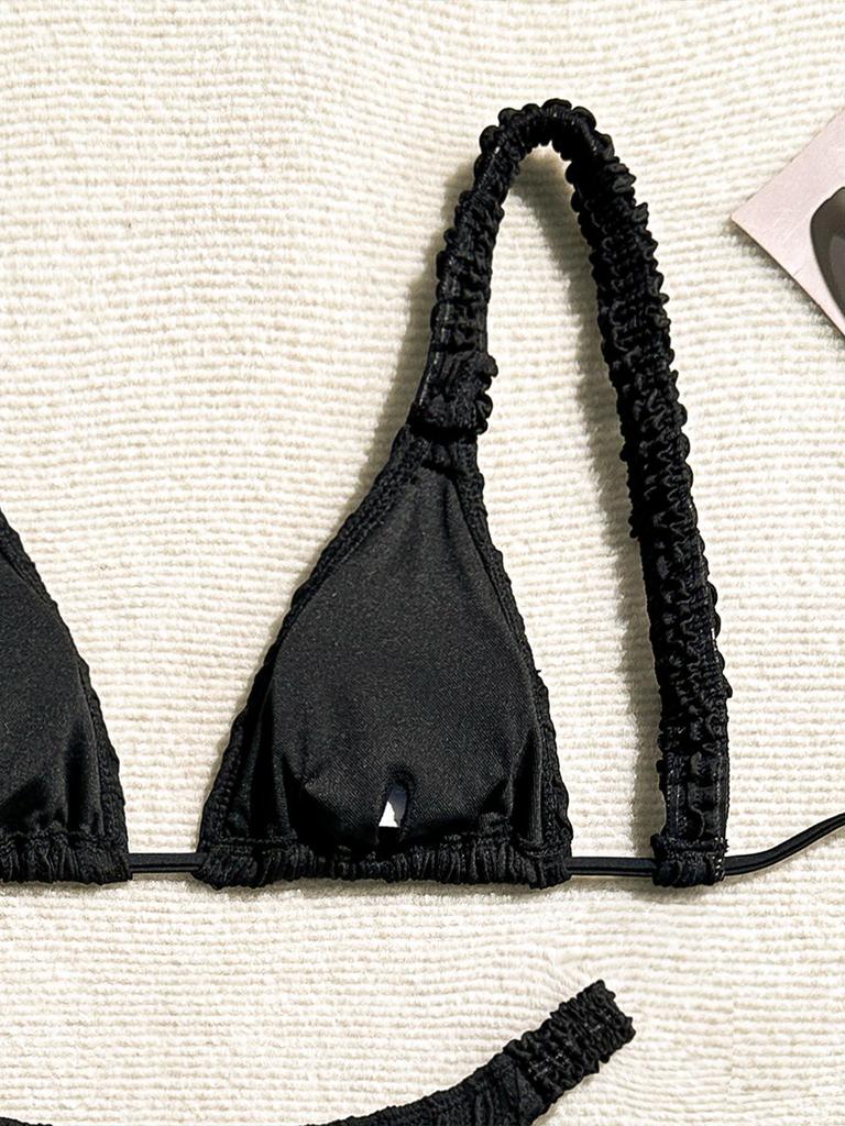 Bikini Sexy Monocrom European & American 2024 Costum de Baie pentru Femei - Stil Ins Haine de Plajă