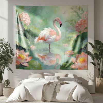 1pc Flamingo Animal Print Tapestry Living Room Wall Art Decoration Background Cloth Machine Washable Space Pendant