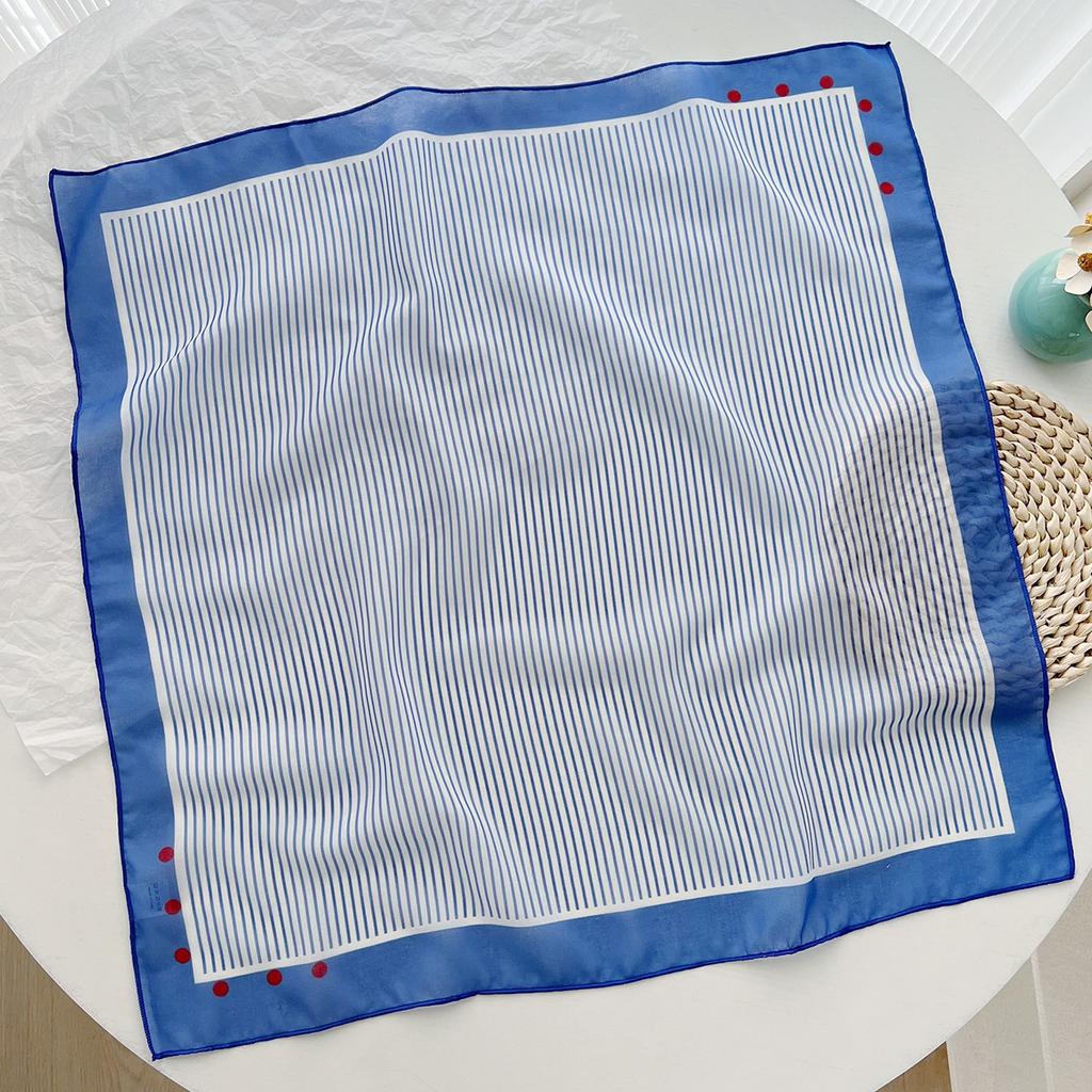 New Striped Cotton and Linen Headband Silk Scarf Small Square Scarf Women's Spring and Autumn Thin Scarf Tied Bag Decorative Neck Scarf Headscarf