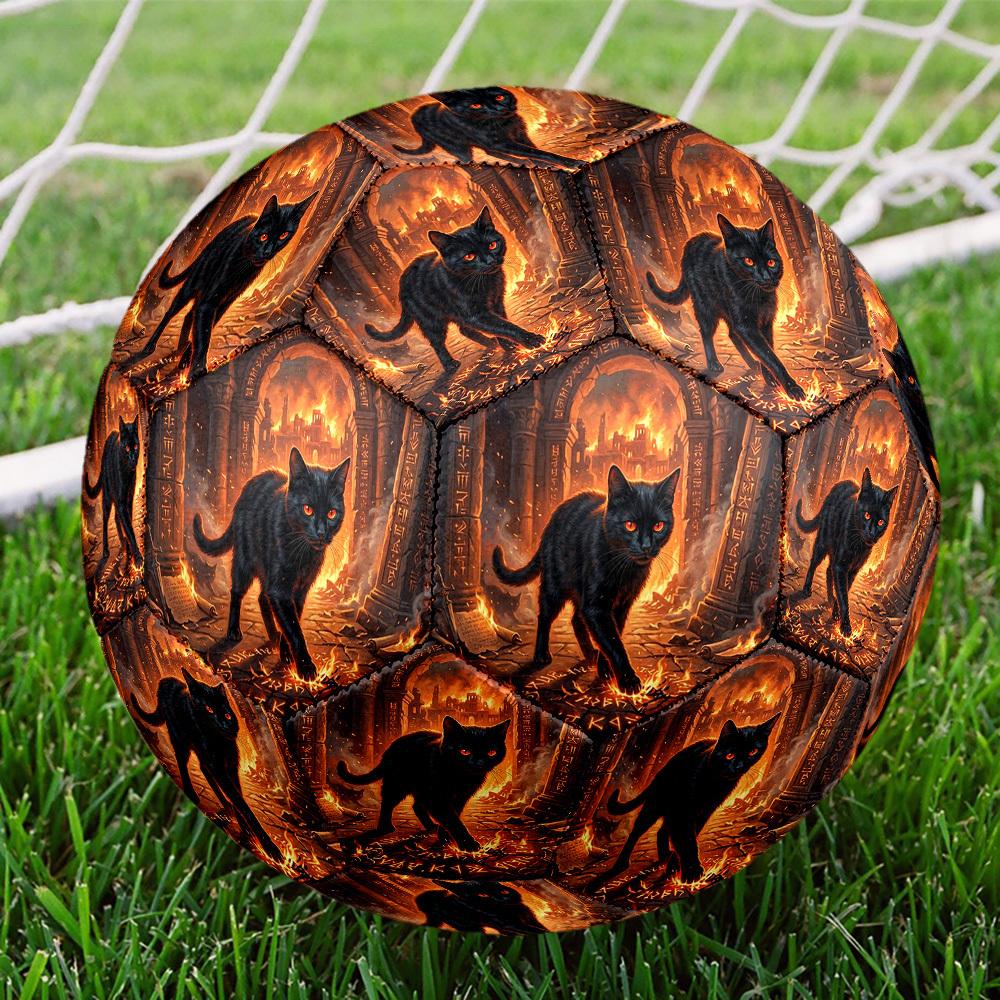 1pc Black Cat Ruins Theme Soccer Ball Football, Size 5, Lightweight PVC, Durable Outdoor Training Soccer Ball, Gift M61444