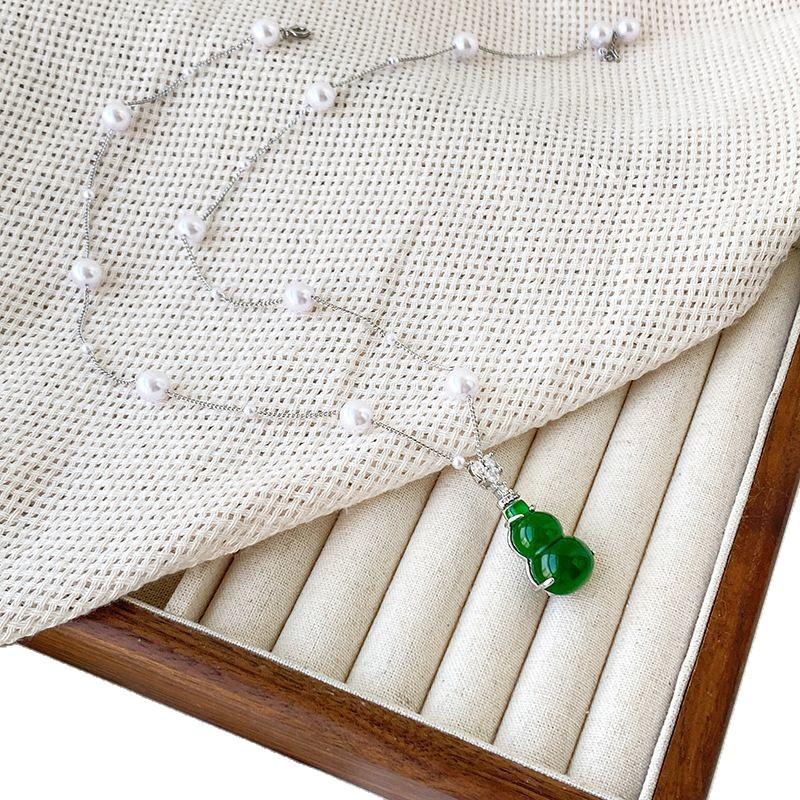 Women's Green Gourd Pendant Titanium Steel Necklace - Elegant Light Luxury Clavicle Chain